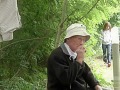 Two old men fuck a girl for her wiskhey