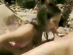 Girl with natural tits rides pool boy's cock