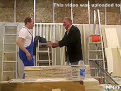 Kinky brunette lady boss is eagerly sucking a horny man’s fat dick, like a pro