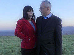 Mature brunette with big boobs is sucking a rock hard dick before and after riding it