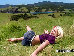 Stellar peach is showcasing her spread narrowed slit in close up