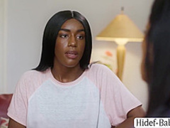 Teen ebony and her new stepmom lick each others pussy