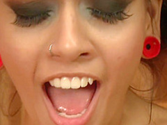 Sweaty solo brunette fucks machine