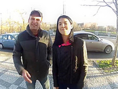 Two horny guys with huge cocks are fucking a hot girl who has a tight ass