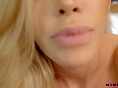 Sexy blonde with a nicely trimmed pussy is getting banged in the middle of the day