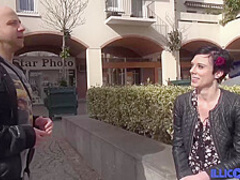 Short haired brunette, Stephanie got a naughty offer from a horny stranger and accepted it