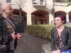 Short haired brunette, Stephanie got a naughty offer from a horny stranger and accepted it