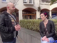 Short haired brunette, Stephanie got a naughty offer from a horny stranger and accepted it