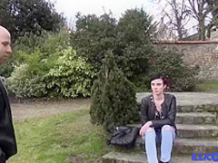 Short haired brunette, Stephanie got a naughty offer from a horny stranger and accepted it