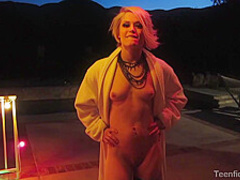 Kinky blonde lady with tattoos, Ash Hollywood likes to do naughty stuff with her camera man