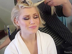 Kinky blonde lady with tattoos, Ash Hollywood likes to do naughty stuff with her camera man