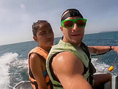 Amateur Thai girlfriend gives him a blowjob in public