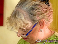 Blonde old tramp with big tits gobbles