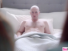 Teen stepsisters give their stepbro a double blowjob