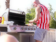 Stepson Zac presents his sausage in a bun for MILF Richelle