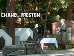 Bound blondes banged in woods