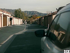 Afraid petite teen rides huge penis with sexy babe