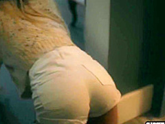 Afraid petite teen rides huge penis with sexy babe