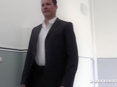 July Johnson got money from her boss to take off her panties and let him fuck her