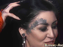 Tattooed whore gets facialized