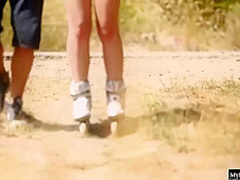 Cute blonde is having her first outdoors sex experience, with a guy she likes a lot