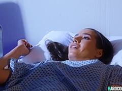 Husband bangs busty tanned wife in bed