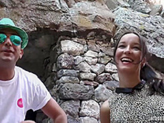 Skinny French brunette has hooked up with a handsome stranger and ended up riding his hard cock