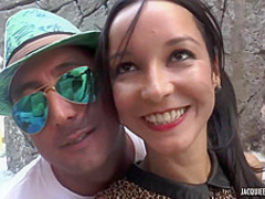 Skinny French brunette has hooked up with a handsome stranger and ended up riding his hard cock