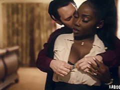 Ebony estate agent getting face fucked by her horny client
