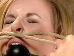 Master whips and gags tied blonde