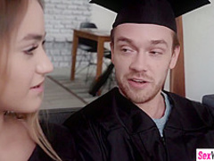 Teen stepsister rides stepbros cock after graduation