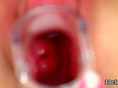 Fervent chick is opening up wet fuckbox in close range and cumming