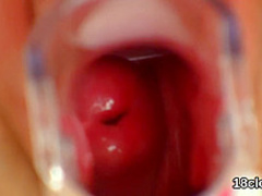 Fervent chick is opening up wet fuckbox in close range and cumming