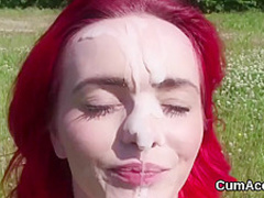 Unusual centerfold gets jizz load on her face swallowing all the jizz