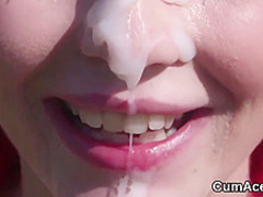 Unusual centerfold gets jizz load on her face swallowing all the jizz