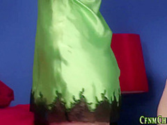 Lingerie clad dominas in cfnm group