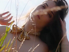 Beautiful French teen chick outdoor striptease session