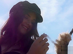 Beautiful French teen chick outdoor striptease session