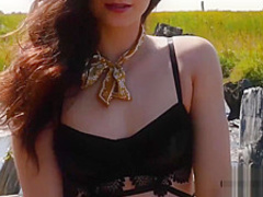 Beautiful French teen chick outdoor striptease session