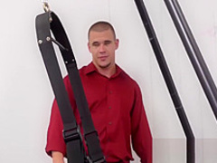 Hunky blindfolded guy fucked hard by his younger colleague