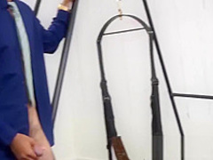 Hunky blindfolded guy fucked hard by his younger colleague