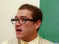 Schoolgirl gets her hairy pussy hammered by a nerd