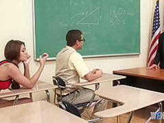 Schoolgirl gets her hairy pussy hammered by a nerd