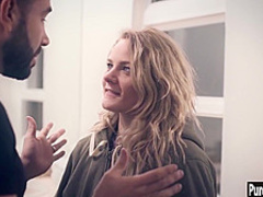 Crazy blonde MILF tricked naive guy after he seen her