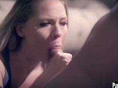 Crazy blonde MILF tricked naive guy after he seen her