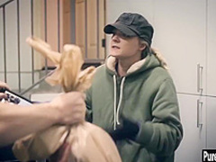 Crazy blonde MILF tricked naive guy after he seen her