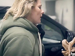 Crazy blonde MILF tricked naive guy after he seen her