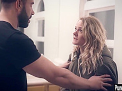 Crazy blonde MILF tricked naive guy after he seen her