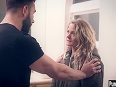 Crazy blonde MILF tricked naive guy after he seen her