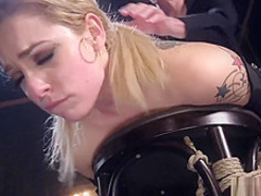 Sexy blonde is tied and anal banged